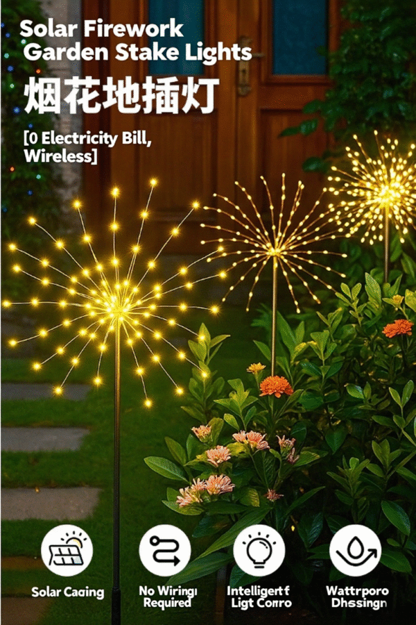 Outdoor solar lamps, fireworks lamps, ground-mounted lamps, waterproof landscape garden lamps, garden layout, lawn decoration, atmosphere lamps